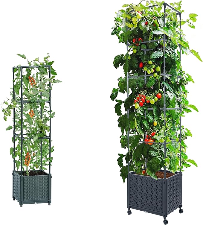 LINEX Raised Garden Bed Planter Box with Trellis 41.3” &amp 67.6'' Tomato Planters for Climbing Plants Vegetable