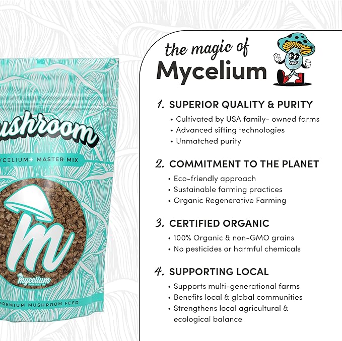 Mycelium Plus Master Mix Premium Mushroom Spawn I Organic Feed Mushroom Growing Kit I Indoor Cultivation for Starter &amp Pro Home Growers I Non-GMO &amp Sourced from Local USA Farms 5lbs