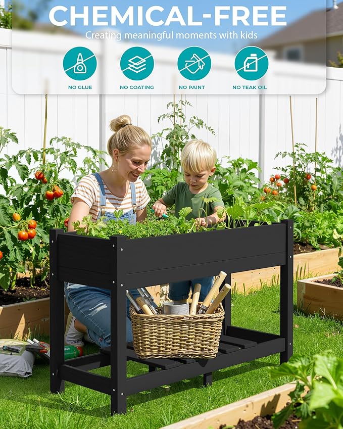 SERWALL Raised Garden Bed with Legs Set of 2 43×17×30 Large HDPE Elevated Planter Box for Vegetables Flower Herb Patio All Weather Use-Black