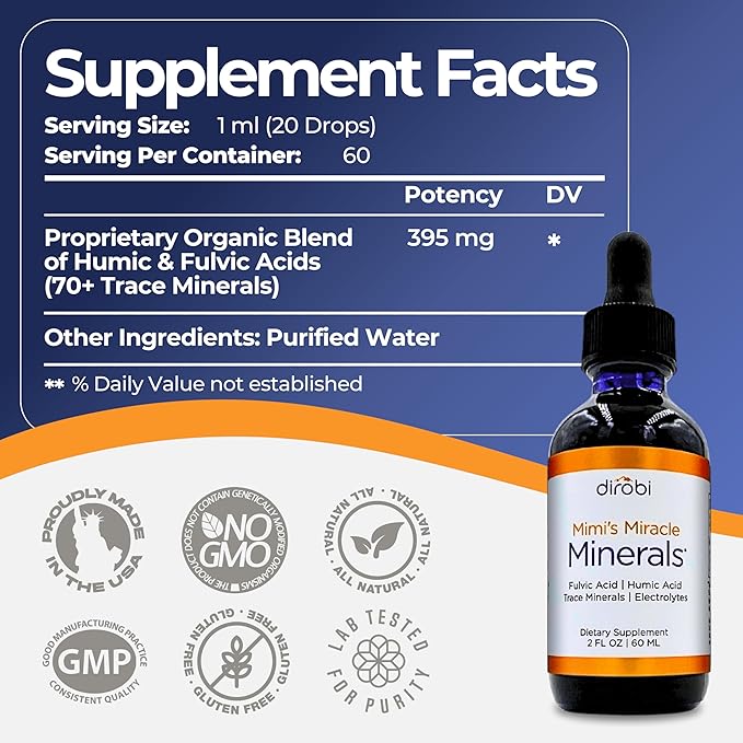 Mimi's Miracle Minerals Fulvic Acid Humic Acid - Trace Mineral Supplement 70 Ionic Minerals - Organic Plant Derived Liquid (2 oz Refill 60 Day Supply)
