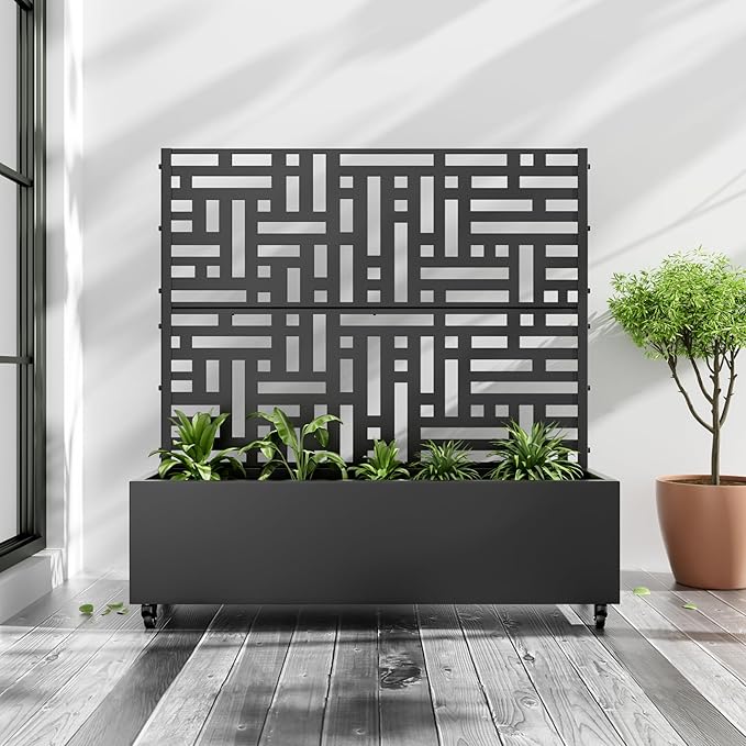 47x47x16 Metal Raised Garden Bed with Trellis Trellis with Planter Box for Backyard Patio Balcony Climbing Plants Black Helen