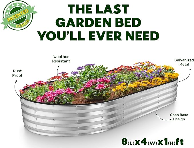 Plant &amp Plot Galvanized Raised Garden Beds Outdoor // 8×4×1 ft (2-Pack) Planter Raised Beds for Gardening Vegetables Flowers // Large Metal Garden Box // Patented Tool-Free Design (Silver)