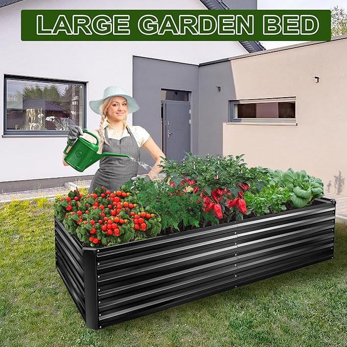 EDOSTORY Metal Raised Bed Garden Bed Kit 8x4x2ft Tall Galvanized Planter Raised Garden Boxes Outdoor Large Metal Raised Garden Beds for Flowers Vegetables Herbs