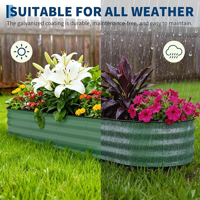Garvee Galvanized Raised Garden Bed Outdoor 8x2x1.5 ft Metal Planter Box for Flowers Vegetables Rust-Resistant Raised Garden Beds for Gardening Easy Assembly Outdoor Garden Box &amp Planters Gree