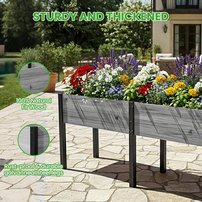 DoCred Raised Garden Bed 70.9 x 22.8 x 31.5 Large Elevated Wooden Horticulture Planter Box with Metal Legs Standing Growing Bed Planter for Gardening Balcony Backyard Patio