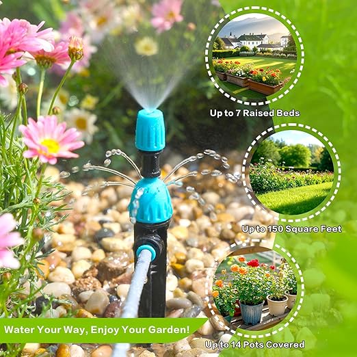 98FT Drip Irrigation System Kit with Quick-Connect Design Automatic Drip Irrigation Kits with Adjustable Nozzles Durable Hoses for Outdoor Plant Watering in Garden Greenhouse Patios