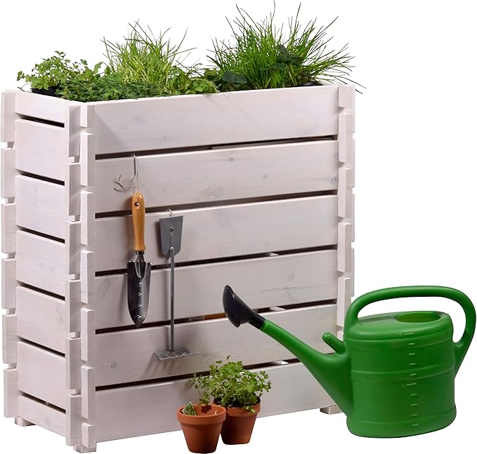 58441FSCe Raised Bed with Plug-In System Planter Box with Plant Film 79 x 37 x 79 cm Pine White