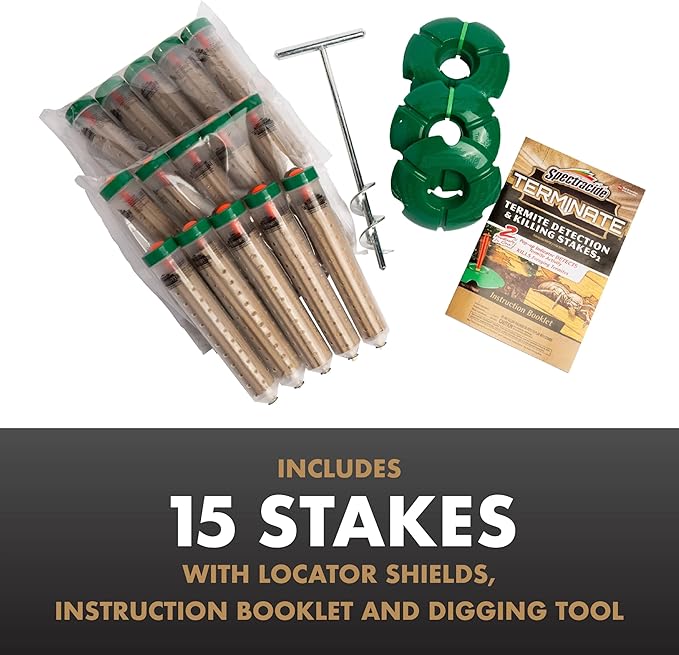Spectracide Terminate Termite Detection &amp Killing Stakes Kills Foraging Termites Detects Termite Activity 15 Count 6 Pack