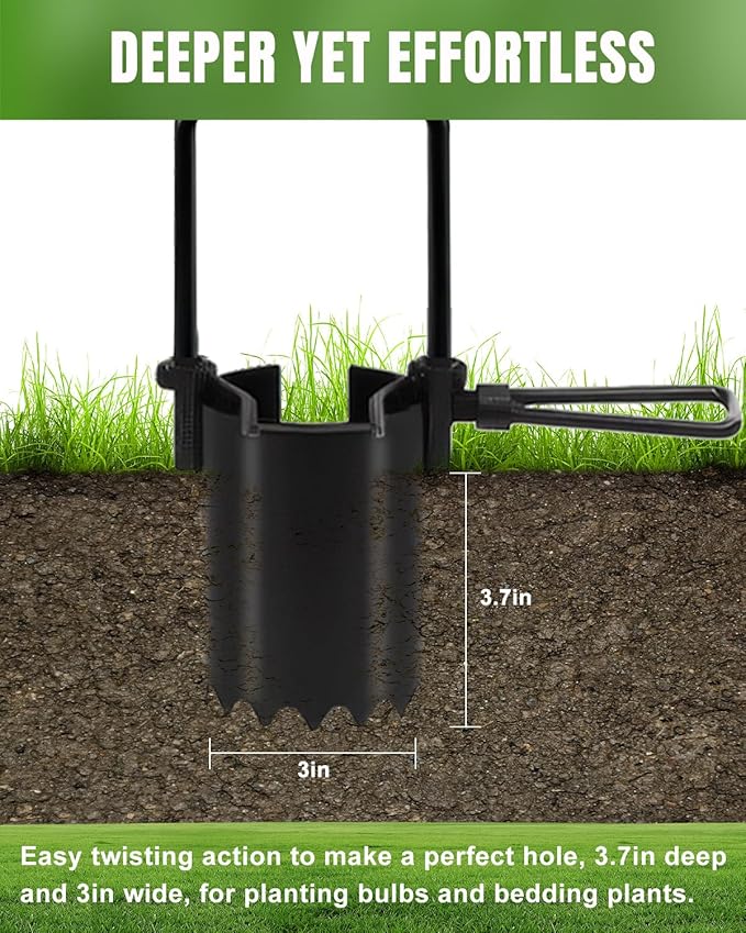 Joyhalo Bulb Planter Tool Long Handle 30in Serrated Base 5 in 1 Lawn Tool Sod Cutter Grass Plugger Tool Weeding Transplanting Garden Hole Digger for Plants Flower Tulips Daffodils Lily