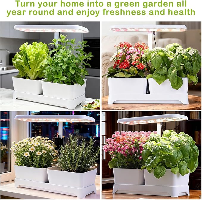 Indoor Garden Led Grow Light Full Spectrum LED Grow Lamp for Indoor Plants with Intelligent Controller Height Adjustable Ideal for Home Desk Plant Lighting (White 16 * 6.3 * 7.1 inch)