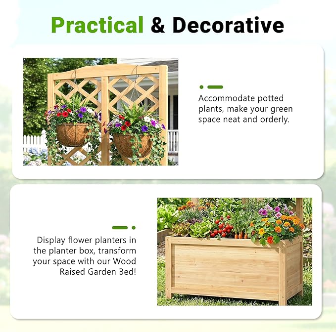 DoCred Raised Garden Bed with Trellis 30 L x 16 W x 59 H Elevated Freestanding Planter Box for Climbing Plants Outdoor Wooden Privacy Screen with Garden Box for Backyard Patio Balcony Decor