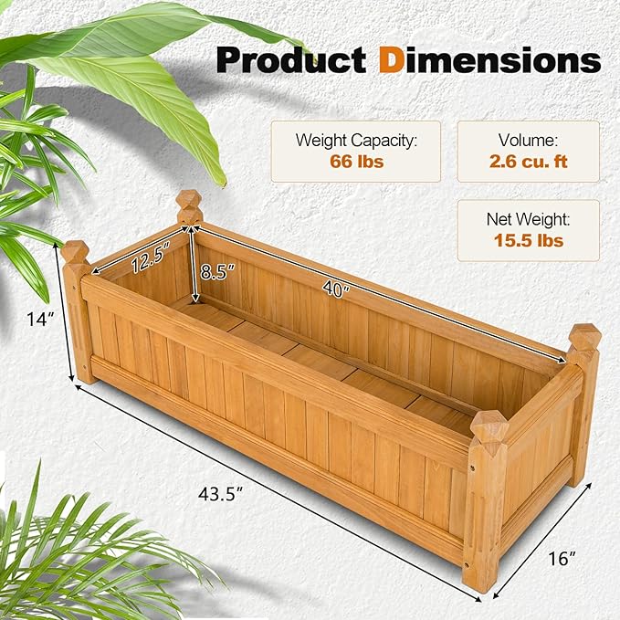 IRONMAX Raised Garden Beds 43.5 X 16 X 14 Wooden Planters for Outdoor Plants Vegetable Flowers Herbs Elevated Planter Boxes with Drainage Holes for Patio Backyard Balcony