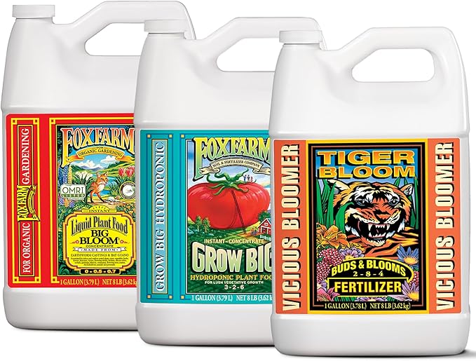 FoxFarm Hydro Liquid Trio Pack - Big Bloom Grow Big Tiger Bloom Fertilizers for Vigorous Plant Growth Bud Development &amp Abundant Fruit - Complete Hydroponic Plant Food Set - 3 Gallon Bottles