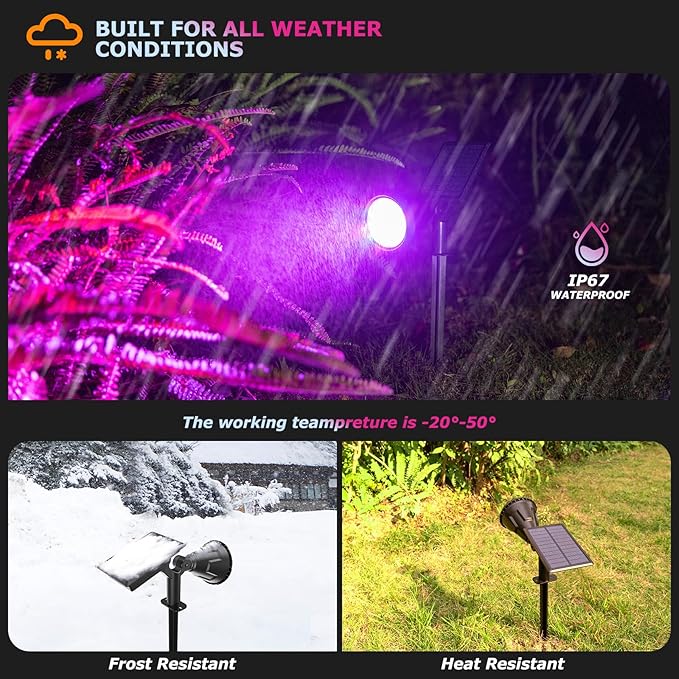 Solar Spotlights Outdoor Color Changing 180°Adjustable Flag Pole Lights IP67 Garden Lights Solar Powered Waterproof Wall Lights for Garden Pool Area Pond Landscape Solar Light for Yard