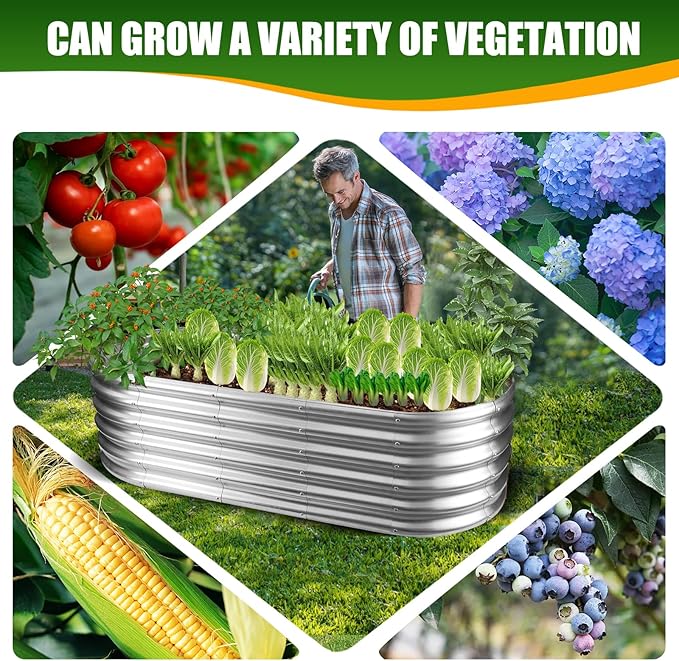 17 Tall Elevated Oval Metal Raised Garden Bed - 5ft x 2ft in Size and 0.8MM Thick Durable Planter Bed/Box for Vegetables Flowers Succulent at Patio/Garden Outdoor (Silver 5X2X1.4 FT)