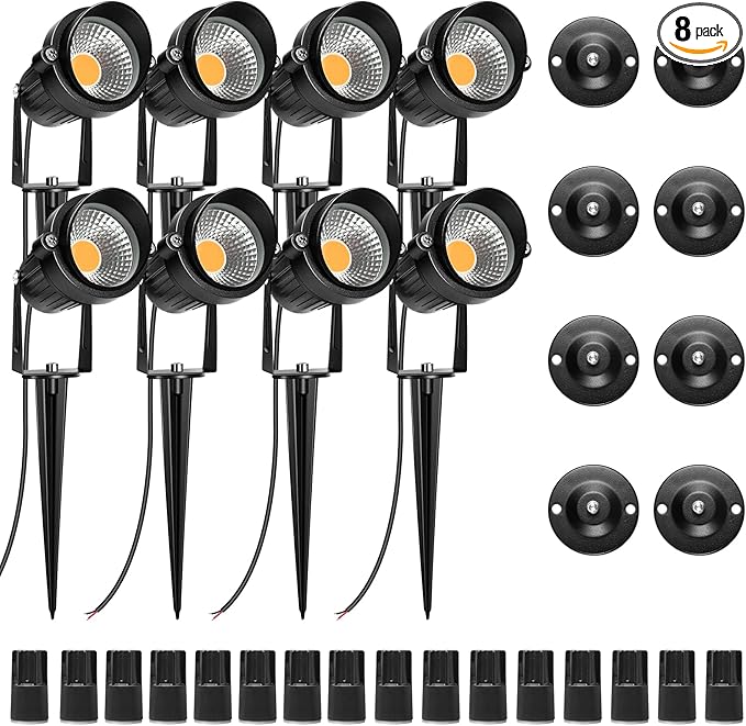 LightingWill 5W Landscape Lighting Warm White 3000K-3500K DC 12V LED Low Voltage Landscape Lights IP65 Waterproof Pathway Lights for Outdoor Garden Yard Fence House Lawn Tree Flags (8 Pack)