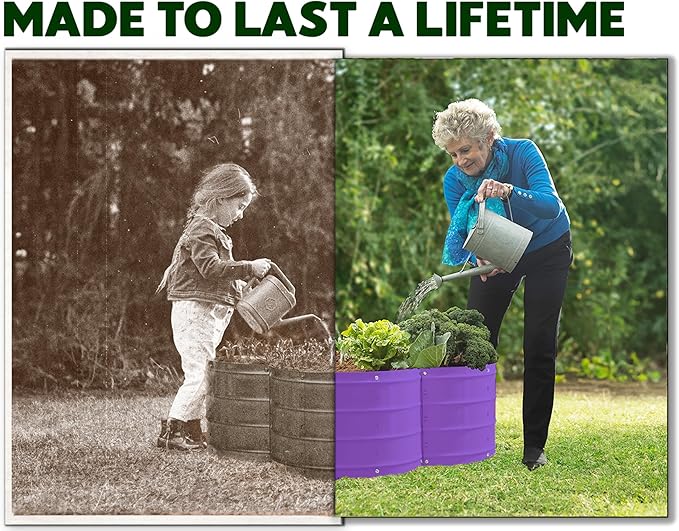 Plant &amp Plot Galvanized Raised Garden Beds Outdoor // 3×3×1 ft Planter Raised Beds for Gardening Vegetables Flowers // Large Metal Garden Box (Purple) // Patented Tool-Free Design