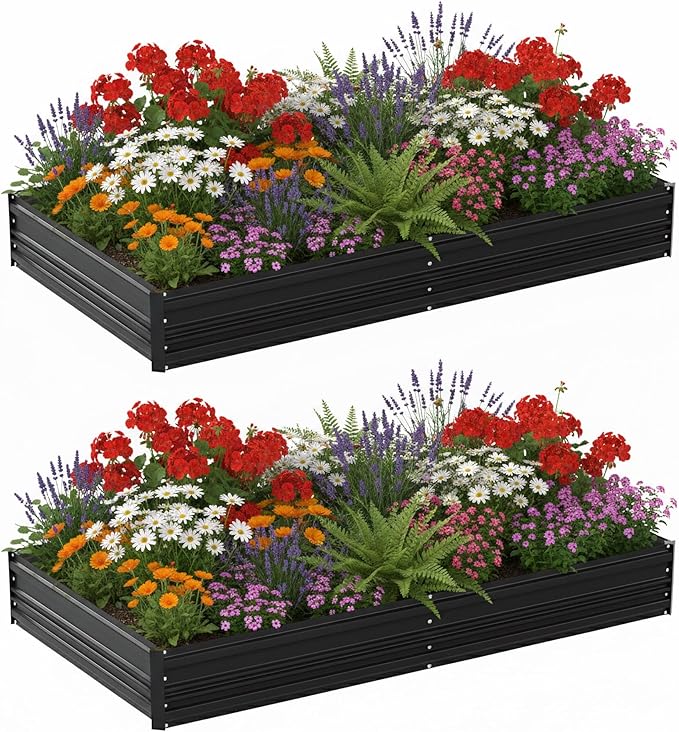 WORKPRO 2PK 7.5x4x1ft Outdoor Galvanized Raised Garden Bed Rust-Resistant Planter Raised Beds for Vegetable Flowers Herbs Black