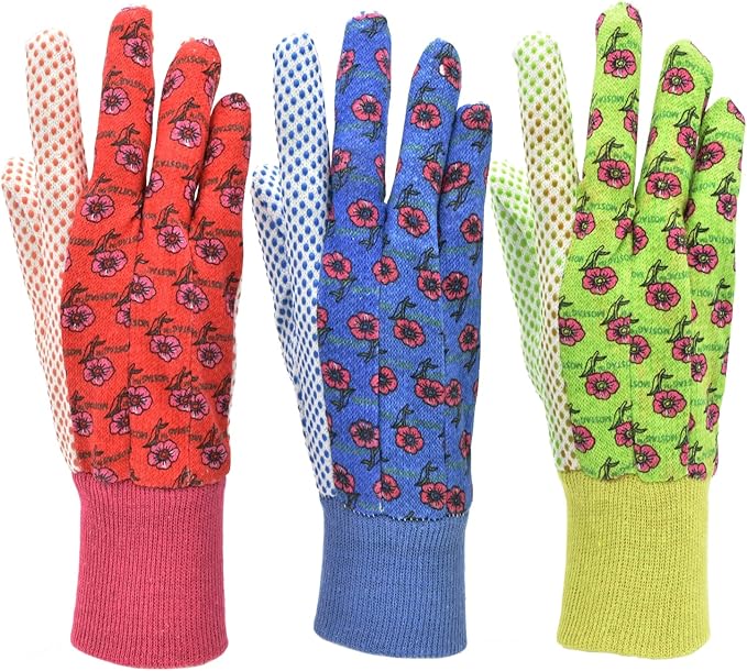 Gardener Folding Stool Tote &amp 5-Piece Garden Tool Set with 3-Pack Floral Print Jersey Gloves