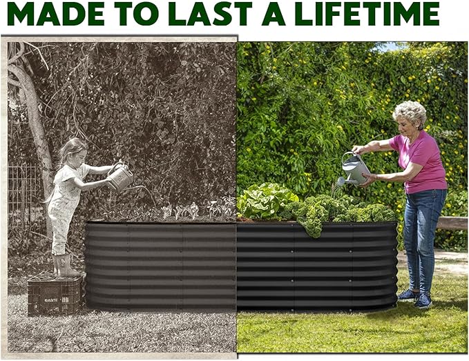 Plant &amp Plot Galvanized Raised Garden Beds Outdoor // 6×2×2 ft Planter Raised Beds for Gardening Vegetables Flowers // Large Metal Garden Box (Black) // Patented Tool-Free Design