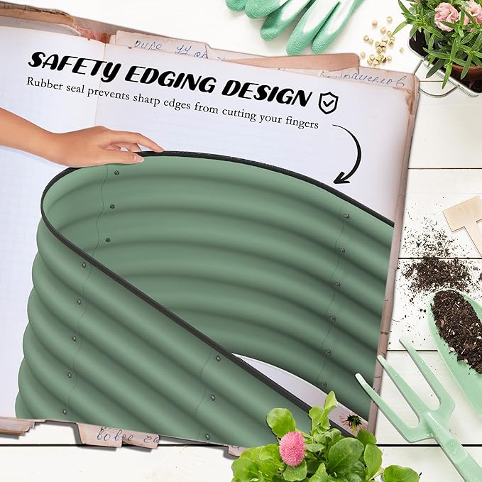 3.5'x2'x1.4' Galvanized Raised Garden Bed KitOutdoor Metal Elevated Planter Boxith Safety EdgingEasy DIY Stock Tank for Growing FlowersHerbs and VegetablesGreen
