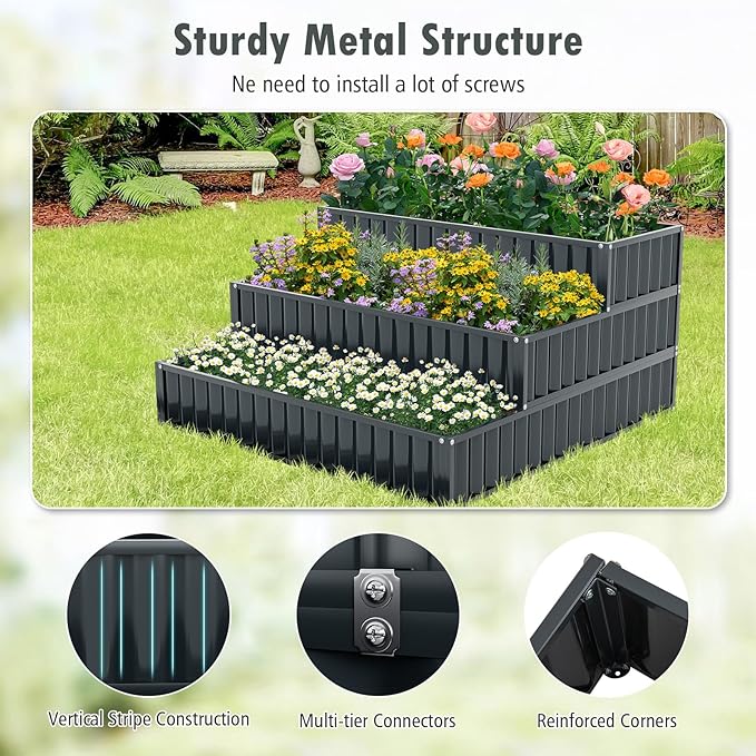 HAPPYGRILL Raised Bed Galvanized Garden Bed w/Open-Ended Base for Deep Rooted Plants Vegetables Flowers Modular Assembly Outdoor Planter Box for Patio Backyard