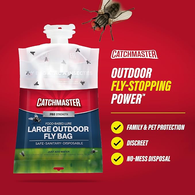 Catchmaster Pro Series Extra-Large Outdoor Fly Trap w/No-Mess Lid 4-Pack - Hanging Fly Trap Outdoor Home Bug Catcher and Flying Insect Trap with Premium Food Lure for Backyard Pool Patio &amp Camp