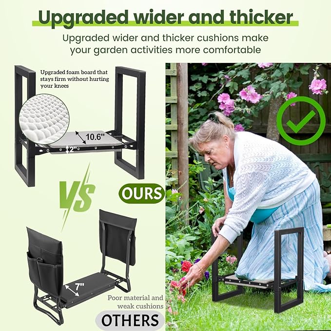 Garden Stool and KneelerHeavy Duty 19 inch Foldable Upgraded Wider Gardening Seat Portable Garden Chair Gardening Gifts for Wonman Grandma Parents Plant Lovers Garden Tools