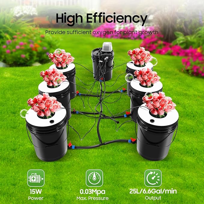Hydroponics Grow System with Top Drip Kit 20L/5.28Gal Deep Water Culture Recirculating Drip Garden Systems with Multi-Purpose Trachea and Air Pump 6 Hydroponic Tanks