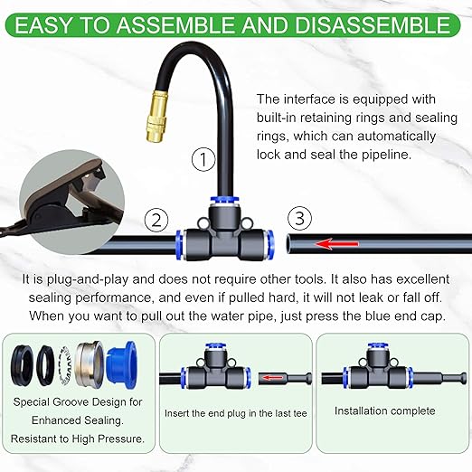 98 Ft Drip Irrigation System360°Bendable Drip Irrigation Kit25 Nozzles and 27 Quick ConnectorsAutomatic Garden Irrigation SystemAdjustable Atomizing System for Plants GreenhouseYardLawn
