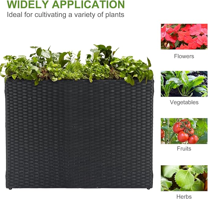LEWIS&ampWAYNE Tall Planters for Outdoor Plants Handmade Wicker Large Rectangular Block Planter Box with Removable Liners Modern Planter for Indoor Outdoor Patio Deck - Black