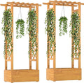 Wooden Flower Rack Raised Garden Bed &amp Double-Sided Grid Fir Tree Planting Box with Drainage Holes &amp Bottom Gap for Flowers Suitable for Decoration Garden (No Base Panel 2)