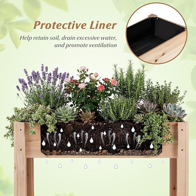 Giantex Wood Raised Garden Bed w/Lower Shelf Planter Box with Legs for Flower Herb Vegetable Fruit Indoor Outdoor Elevated Raised Beds for Gardening Backyard Patio Balcony