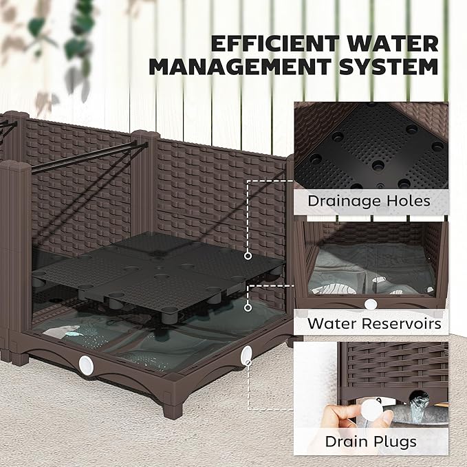 Outsunny 5 x 1 x 1 ft Raised Garden Bed Indoor Outdoor Plastic Planter Box with Drainage Holes Drain Plugs and Water Reservoirs for Vegetables Herbs Flowers &amp Succulents Brown