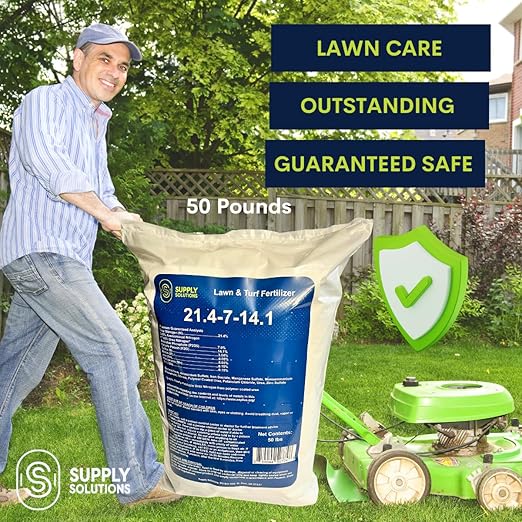 Supply Solutions 21.4-7-14.1 Lawn and Turf Fertilizer with Iron - Achieves a Lush Green Lawn in Weeks - Turf Builder for All Grass Types - for Greener Grass Fertilizer (50lbs)
