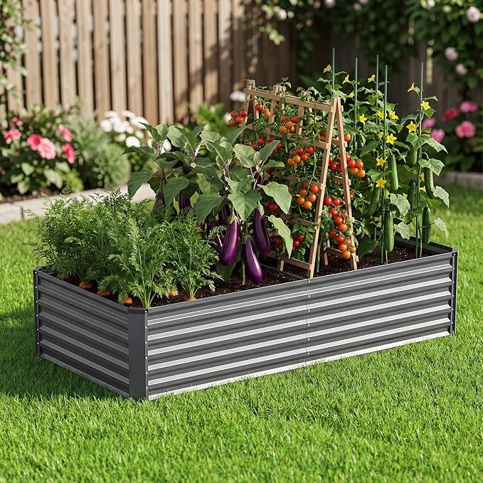 Galvanized Raised Garden Bed Outdoor 8x4x2ft Large Raised Bed for Gardening Metal Planter Box for Vegetables Fruits Flowers and Herb Easy Assembly Food Grade Materials Dark Gray