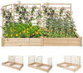 COSTWAY Raised Garden Bed with 2 Planter Boxes &amp 3 Trellises Outdoor Wooden Planter Kit for Flowers Herbs Vegetables Fruits &amp Climbing Vines Elevated Garden Planter for Patio 88L x 45W
