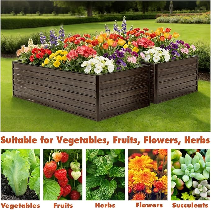 8x4x2ft 2pcs Tall Galvanized Raised Garden Bed Kit Large Metal Planter Box with Support Rods Safety Rubber Edge &amp Gloves Outdoor Raised Garden Bed for Vegetables Flowers &amp Herbs
