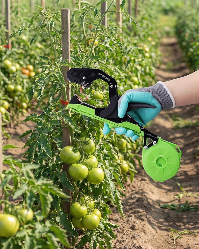 WORKPRO Plant Tying Machine with 6 Scissors Lightweight Tape Gun for Tying Vines and Support Plant Includes Gloves 20 Rolls of Tape 10000 Staples Ideal for Tomatoes Grapes Cucumber Vegetables