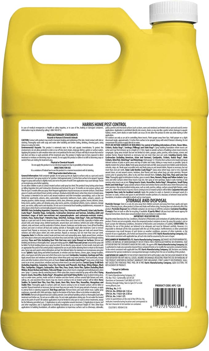 Harris Home Insect Killer Liquid Gallon Spray with Odorless and Non Staining Residual Formula - Kills Stinkbugs Ants Roaches Spiders Fleas Mosquitos Moths Scorpions Flies and Silverfish