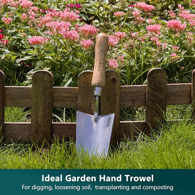 Berry&ampBird Gardening Hand Tool Set - 3PCS Stainless Steel Garden Tool Kit Multifunctional Tool with Wooden Handle Trowel Fork &amp Weeder for Weeding Planting Transplant Ideal Garden Gift for W
