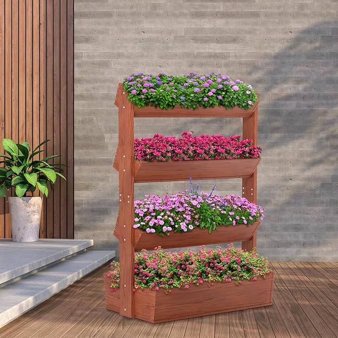 DoCred Vertical Wooden Raised Garden Bed 4 Tier Garden Planters Freestanding Wood Plant Stand Flower Rack Wooden Planter Box for Plants Herbs Flowers Vegetables Outdoor Indoor Gardening