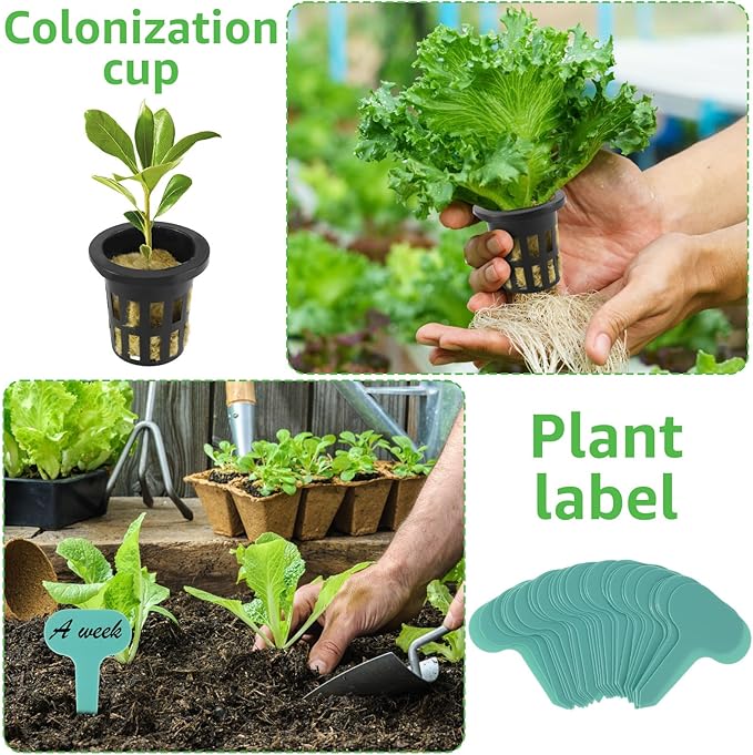 1.5inch Hydroponics Cubes 72 Set Cubes with 72 Net Cups 30 Label Good Absorption Hydroponics Mesh Net Cup Kit for Hydroponics Soilless Cultivation Seedlings Cuttings Clone Plants