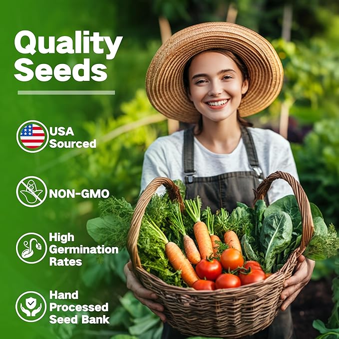 Lush&ampDew Year-Round USDA Zone 5 Seed Bank 32 Varieties Non-GMO Heirloom Seeds of Vegetables Herbs Gardening Gifts for Women Men Emergency Survival Kit for Raised Garden Bed Greenhouse