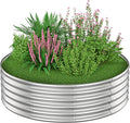 PINPON 4x4x1ft Round Galvanized Raised Garden Bed Outdoor Large Metal Planter Box for Vegetables Flower and Herb Garden Above Ground Galvanized Steel Garden Bed for Backyard Patio
