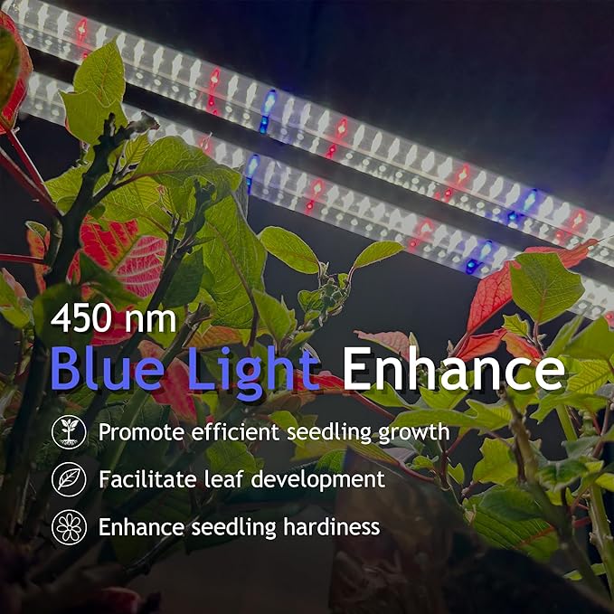 DYMOND BoostGro LED Seed Starter Grow Light Full Spectrum Linkable 5000k Daylight + 660nm Red + 450nm Blue Indoor Plant Lighting Fixture (2 FT Black)