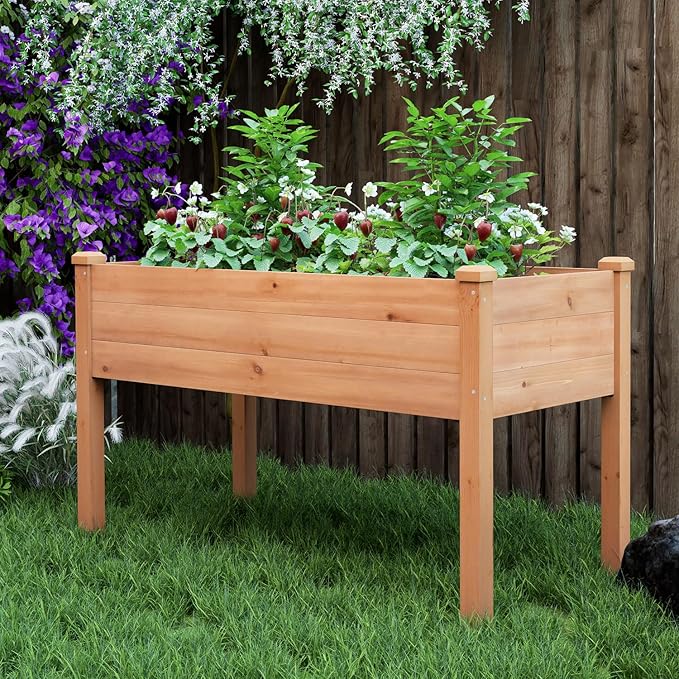 BIRASIL Outdoor Raised Garden Bed Wood Planter Box for Vegetable Flower Elevated Reinforced Large Garden Planters Boxes for Backyard Patio Gardening Balcony (48”L Brown)