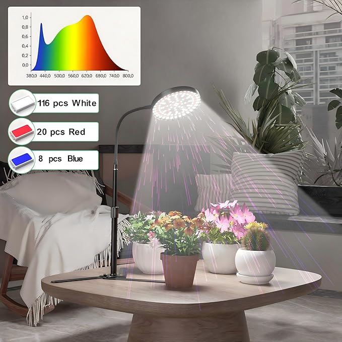 GooingTop Grow Light for Plants Indoor Growing6000K Full Spectrum Plant Growing Lamp with White Red Blue LED for Pots Succulents Seed StartingHeight 10-32'' with Optional Dimming &amp Timer