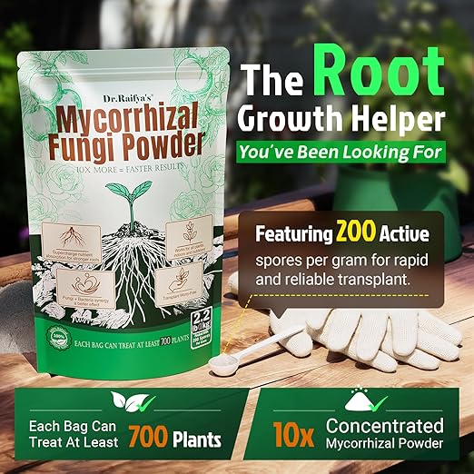 Dr. Raifya's Mycorrhizal Fungi Inoculant 10X Concentrated Up to 700 Plants–Organic Root Stimulator to Strengthen Roots Enhance Growth &amp Increase Yield Safe for Vegetables Flowers &amp Fruits