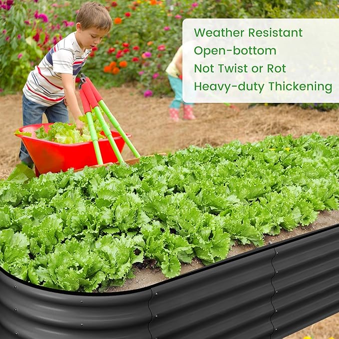 4.5x2x1.5 FT Oval Raised Garden Bed 2 Pcs Galvanized Raised Beds for Outdoor Planter Raised Boxes with Open-Ended BaseLarge Metal Raised Planter Beds for VegetablesFlowersTool-Free AssemblyGray